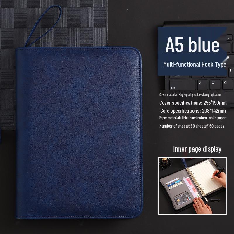 Customizable A5 PU Leather Notebook with Logo, Zipper Storage, and Loose-leaf Pages for Business Meetings