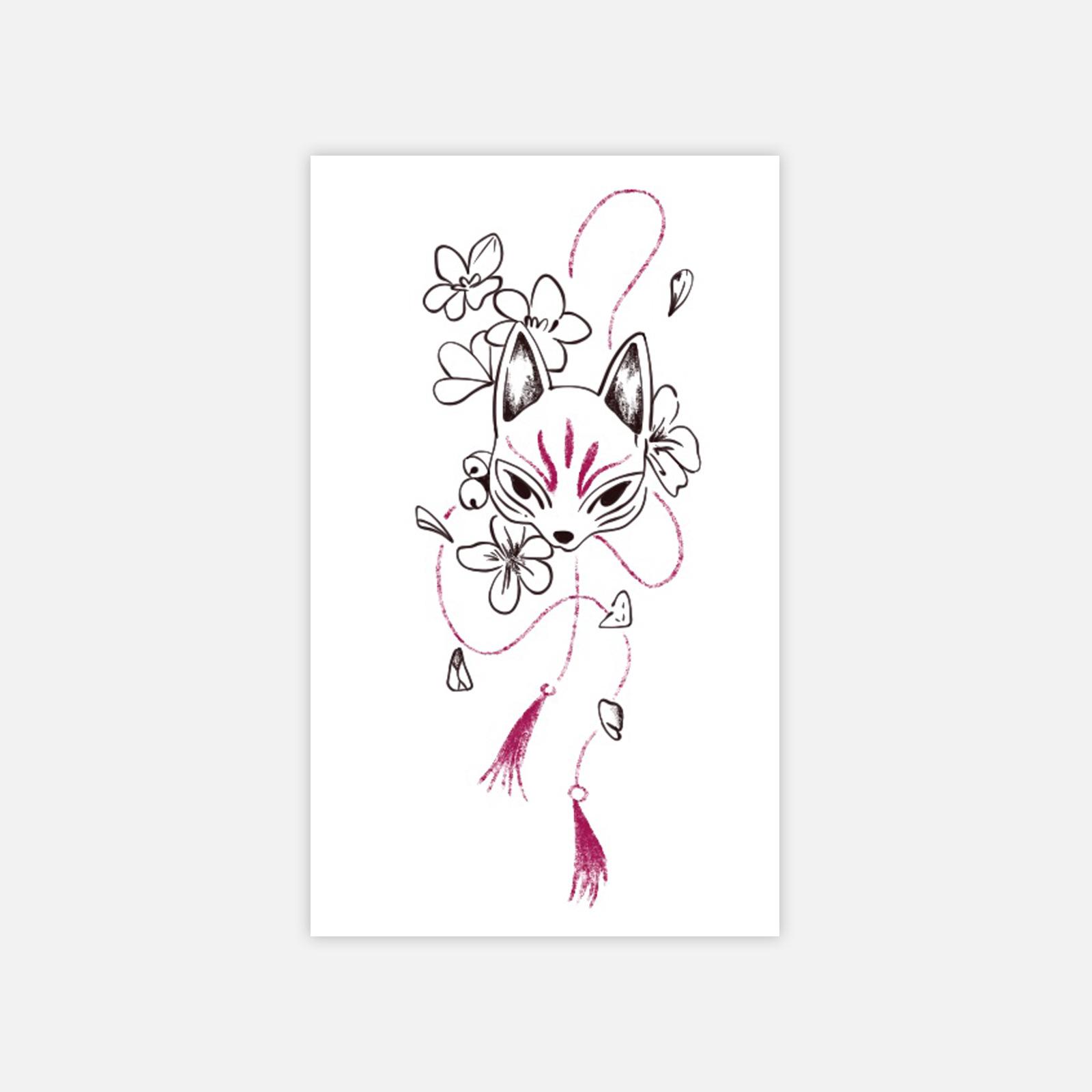Beautiful New Chinese Fox Cherry Blossom Tattoo Sticker Simple And Advanced Tattoo Sticker 6*10