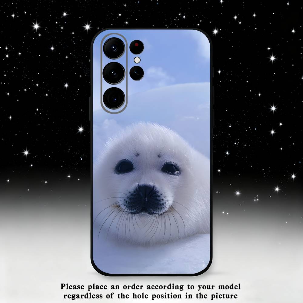 Cute Animal Seal Phone Case For Samsung S25,S24 Ultra,S20,S30 plus,S22 plus,S23,S30 Ultra 5G Silicone Black Shell