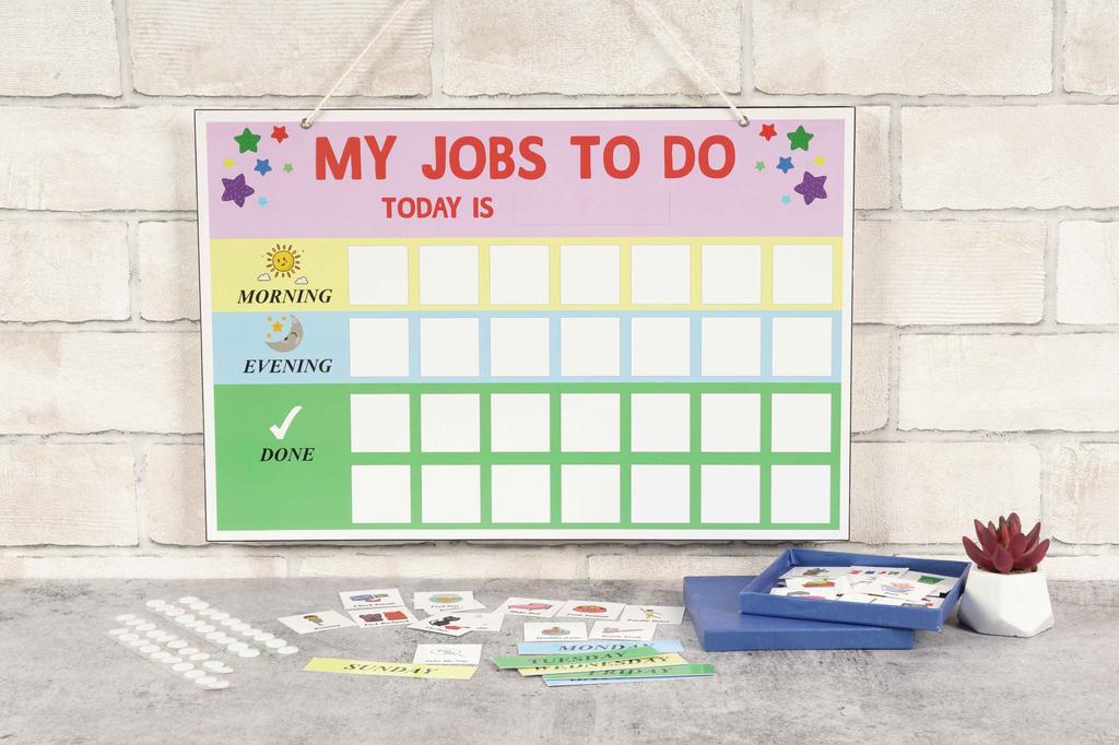 Inkdotpot Lista de verificare a responsabilităților zilnice pentru copii, Tabel de treburi agățate - Afiș de muncă pentru copii - Rutină zilnică de dimineață seara - Sarcină zilnică
