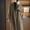 Women's Extra Long Double-Sided 100% Wool Coat with Belt for Autumn and Winter