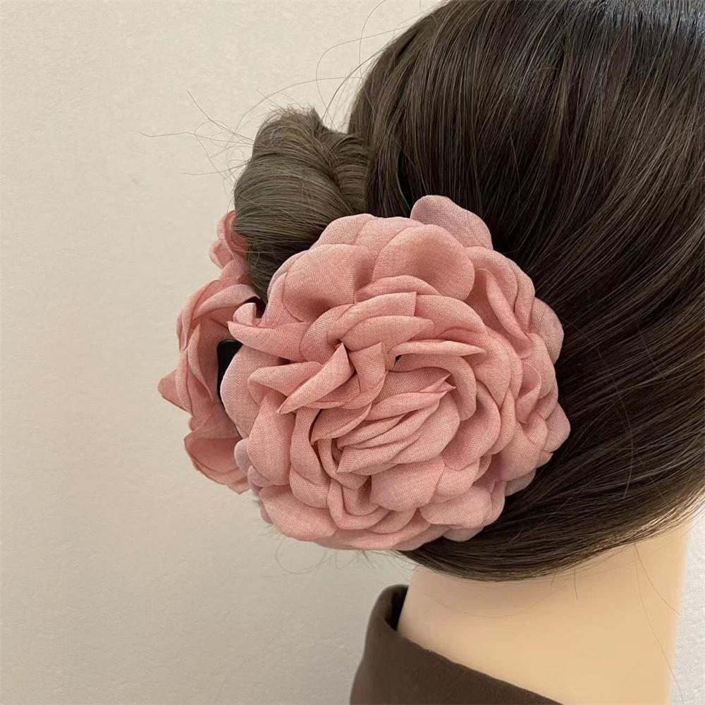 Rose Flower Large Hair Claw Handmade Fabric Flowers Grab Hair Clip Sweet Shark Clip Hair Accessories for Women Girls 8/10/12cm