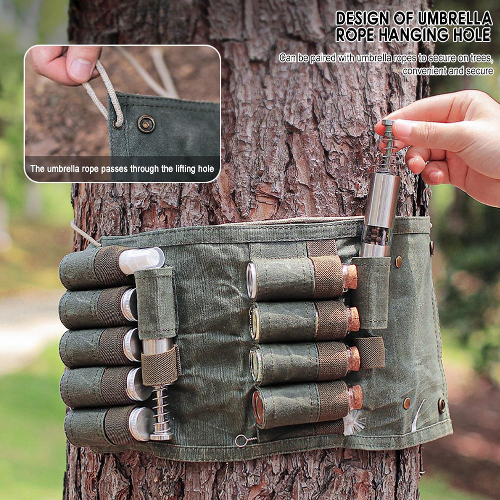 12pcs Waxed Canvass Seasoning Bottle Bag Set Portable Foldable Spice Container For Hiking