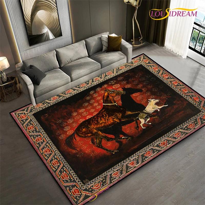 Fashion Ethnic Frame Horse Carpet Living Room Bedroom Yoga Rugs Kitchen Door Kids Un-Slip Mats Alfombra Birthday Gift Poster Mat