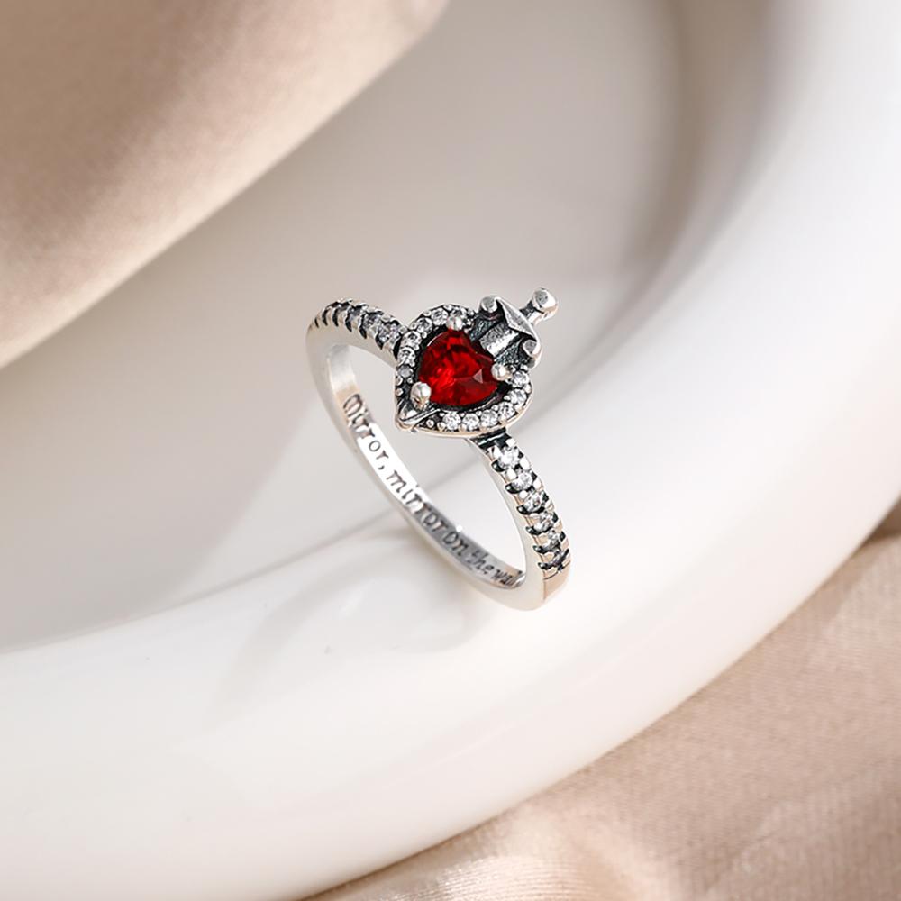 New 925 Sterling Silver Red Heart Stone Size 6 7 8 9 Love Ring Fine Rings Wedding Valentine's Day Fashion Jewelry for Women Gift