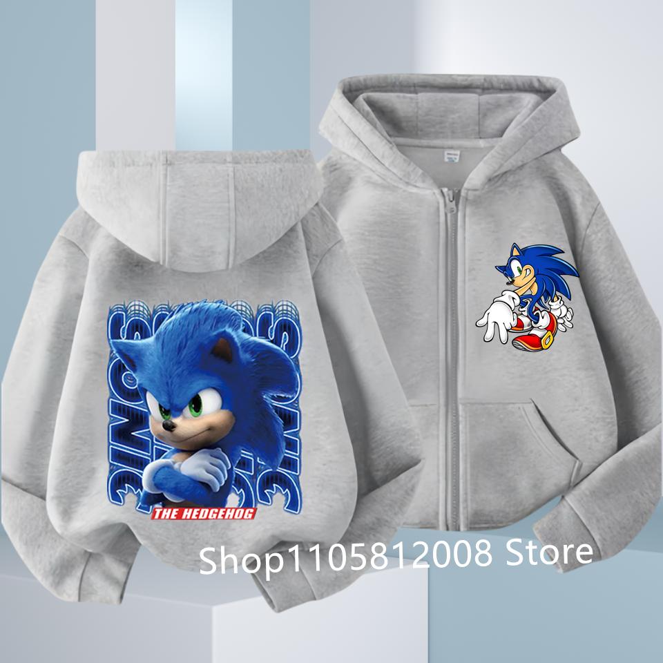 Anime Sonics Kids Thin Hooded Jacket Zipper Sweatshirts Outwear Fashion Spring Fall Hoodies Sportwear Children Clothes Boys Gift