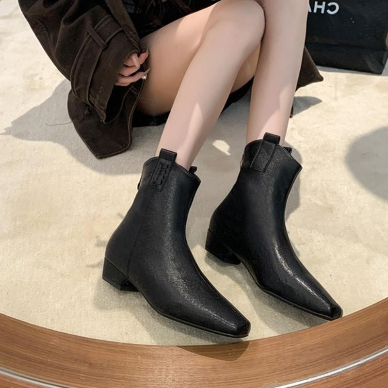 

Женская обувь 2025 Мода Задняя молния Женские ботинки Новые Острый носок Современные ботинки Женские Зимние Бестселлер Ботинки до середины икры Zapatos 35 чёрный