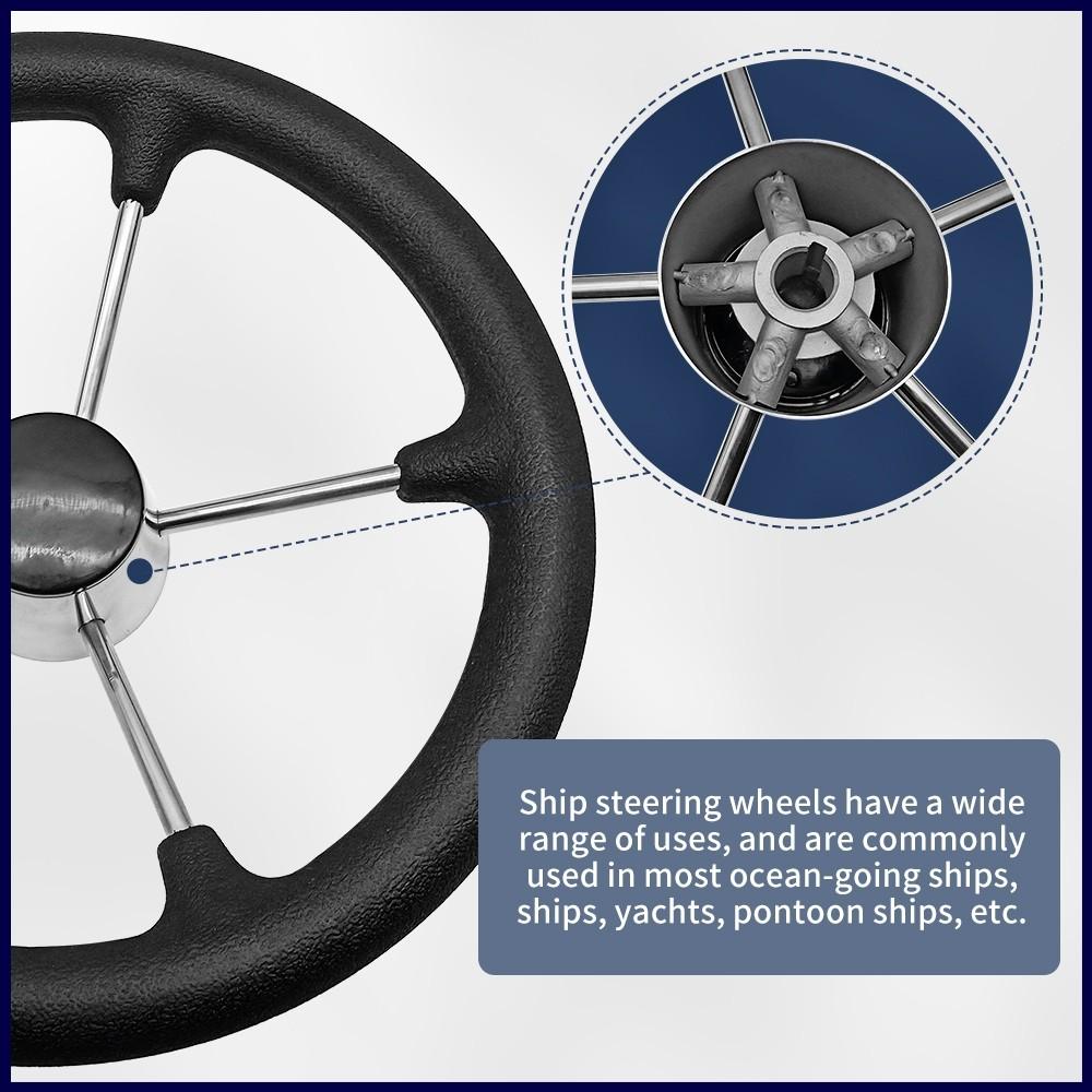 5 Spoke 11/13/15 Inch Stainless Steel Destroyer Steering Wheel Non-Slip Black Foam Surface Boat Accessories