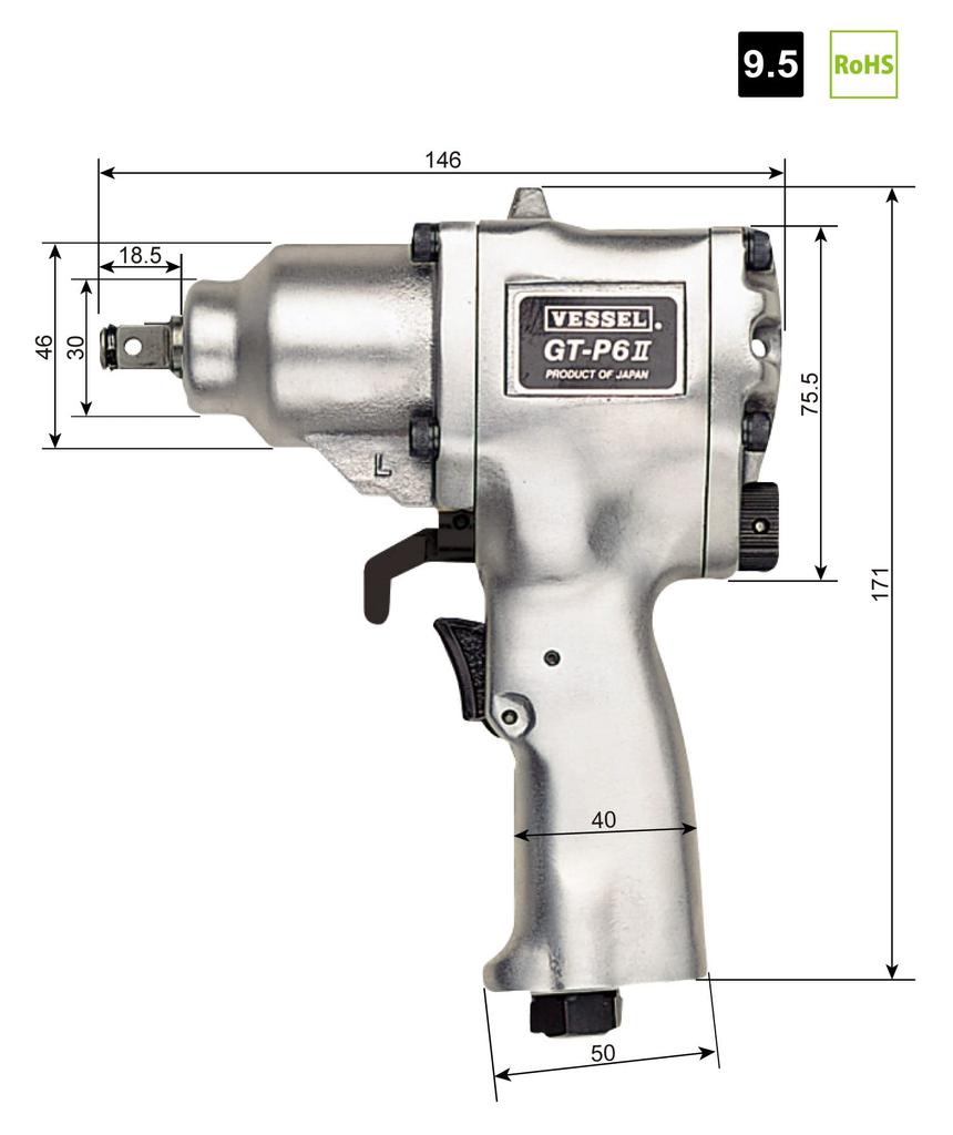 VESSEL Air Impact Single Wrench, Hammer, GT-P6-2