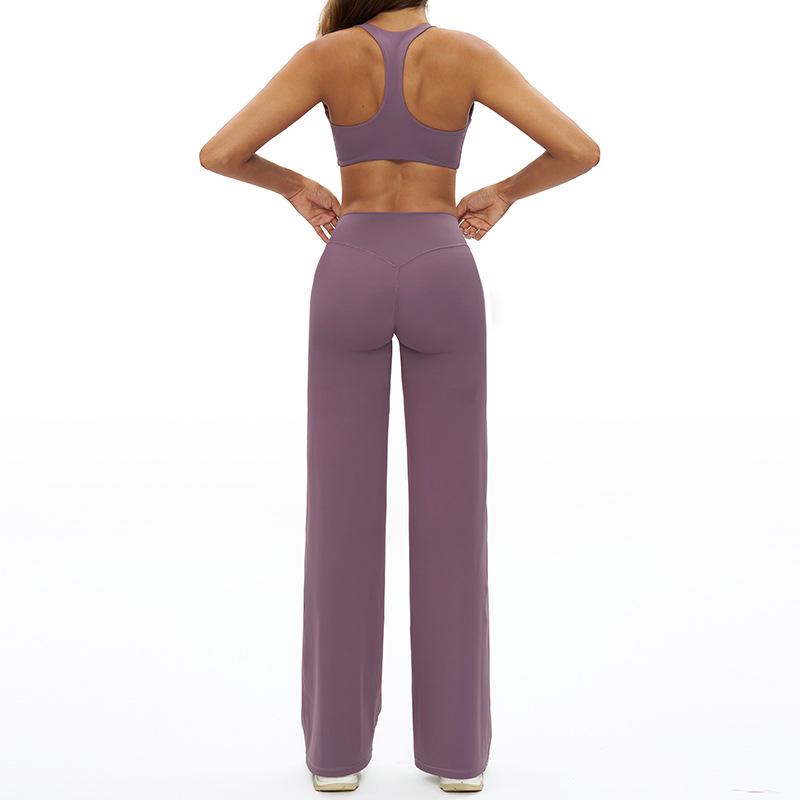 European-American Yoga Set: Brushed Wide-Leg Sportswear for Running & Fitness