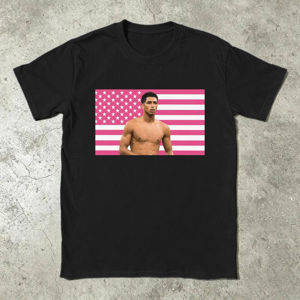2026 Jude Bellinghams England Soccer Pink Flag Cotton T Shirt For Unisex Trendy Cool Tee Shirt Plus Size Wholesale Clothes