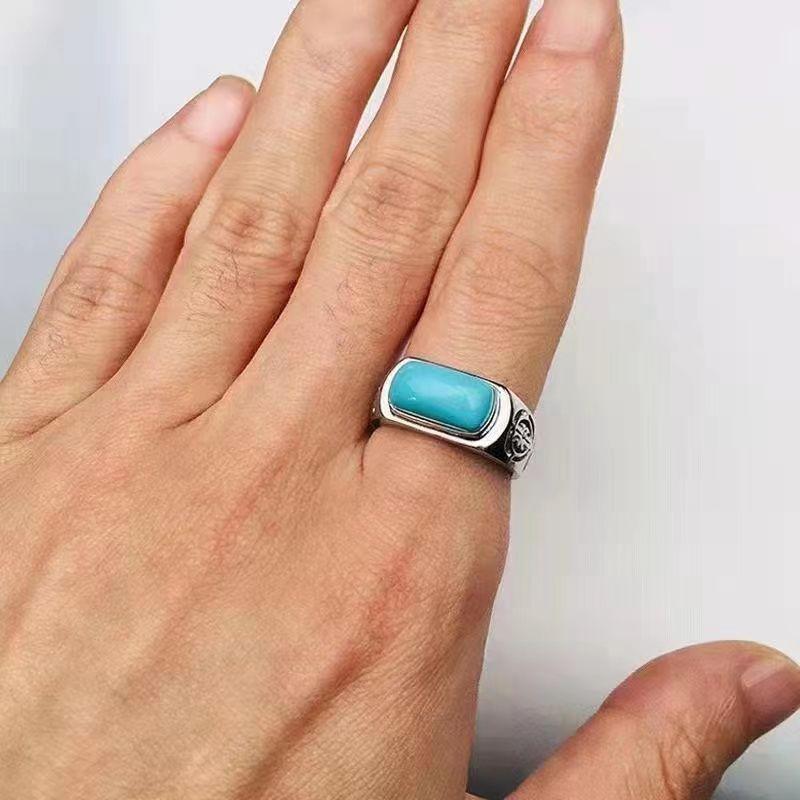 Classic Silver 925 Ethnic Style Turquoise Saddle Rings for Women Simple Retro Hollow Out Green Ring Couple Style Banquet Jewelry