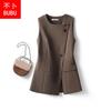 Dam Casual Kontor Ärmlös Väst Asymmetrisk Knappstängning Mellanlång Väst med Fickor Kaffebrun