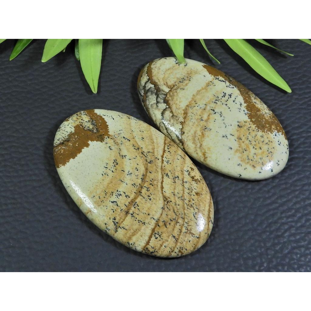 139Cts. 2Pcs Natural Picture Jasper Oval Cabochon Gemstone 28X49-31X50MM A-124