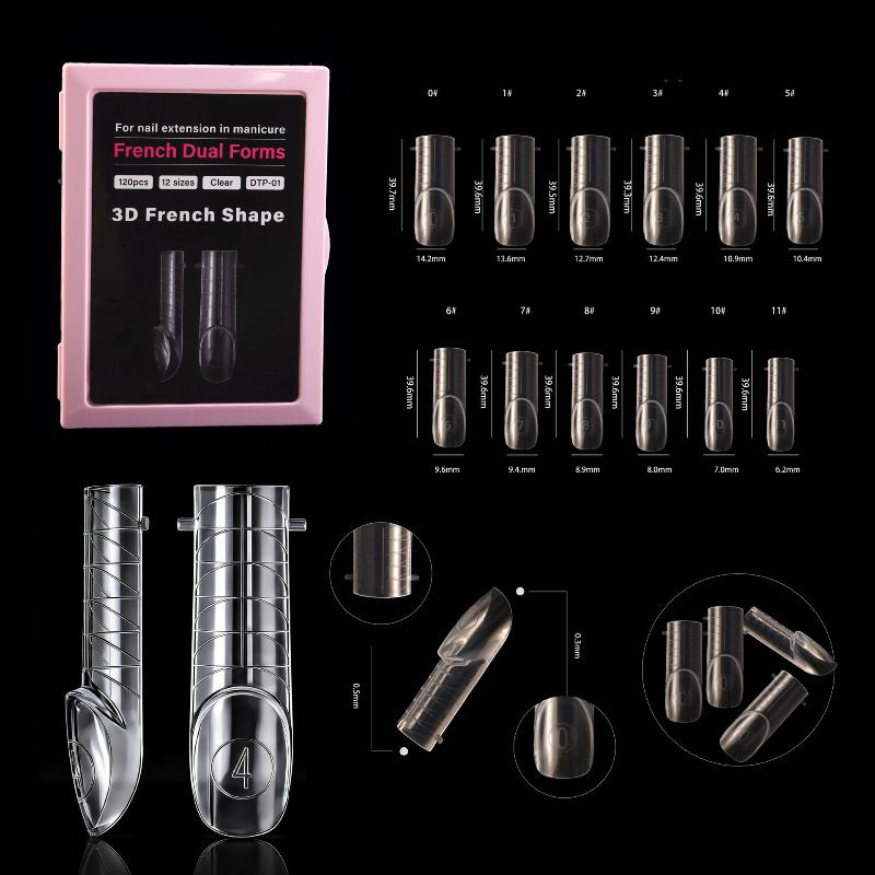 120Pcs Ultra-Thin French Nail Forms 12 Sizes Perfect C-Curve Nail Extension Forms Quick Extension Transparent Nail Dual Forms
