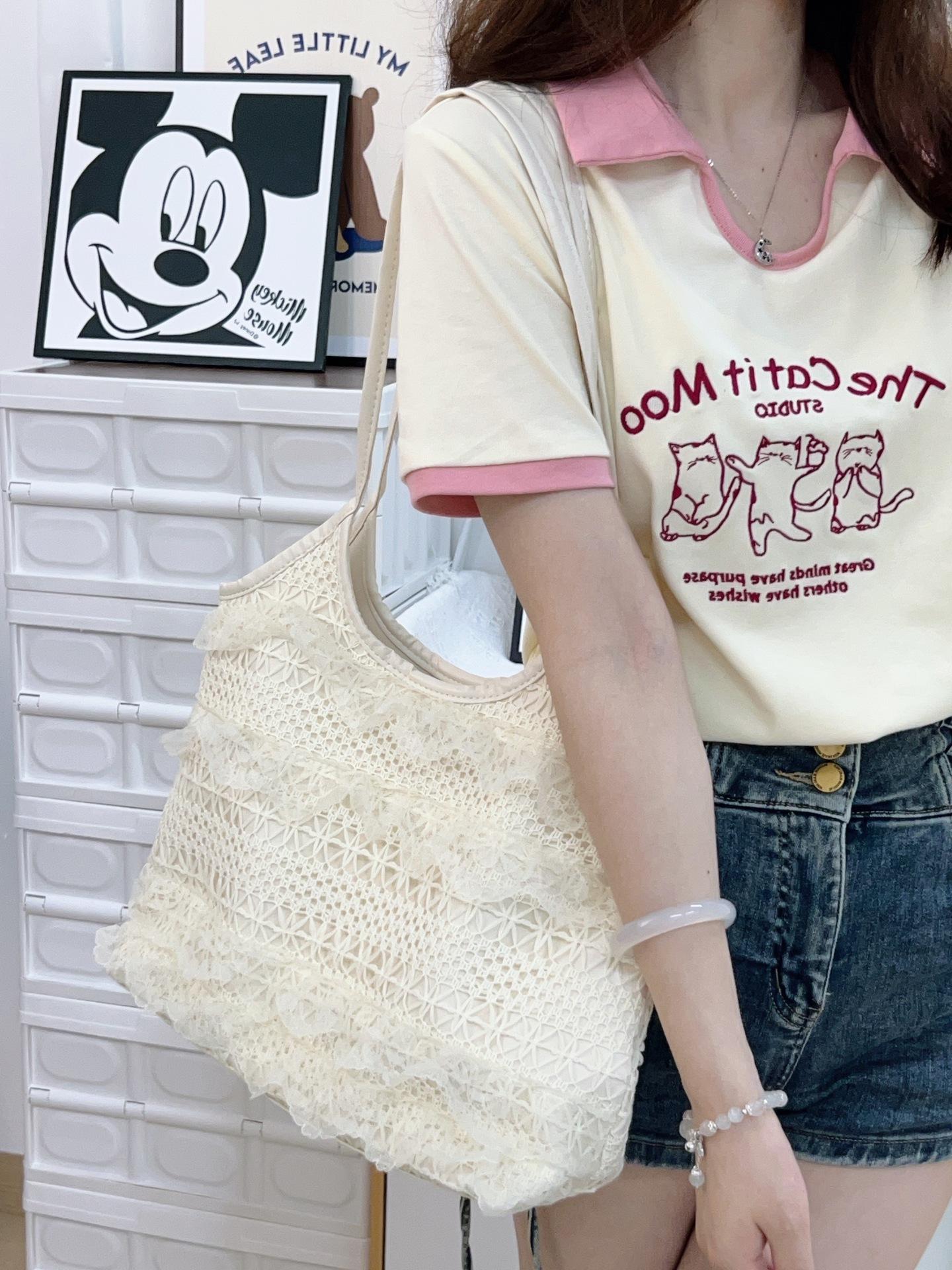 

Niche fairy tote bag 2025 new lace mesh large capacity armpit bag travel vacation travel shoulder bag белый