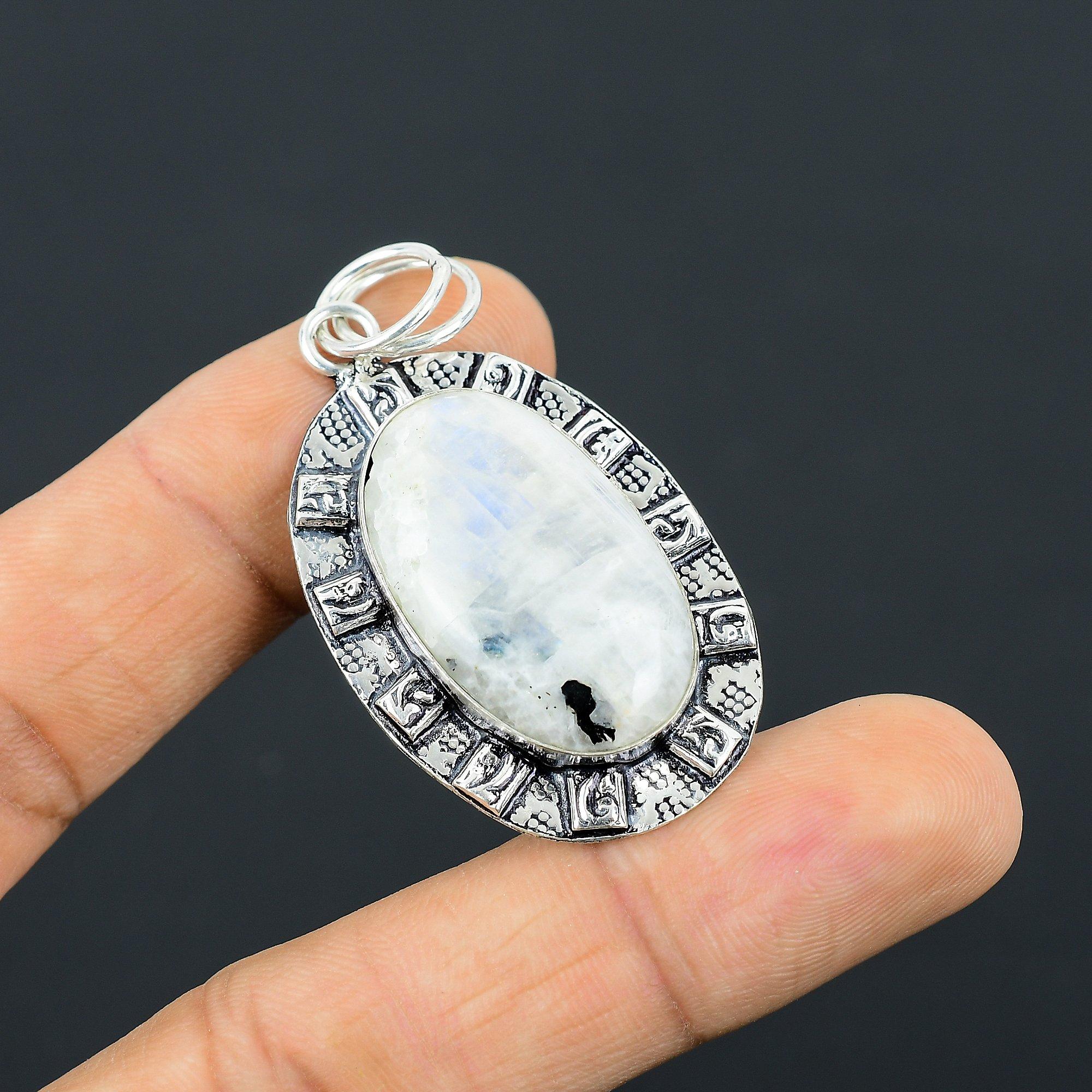 

Wedding Gift For Her 925 Silver Natural Rainbow Moonstone Gemstone Pendant