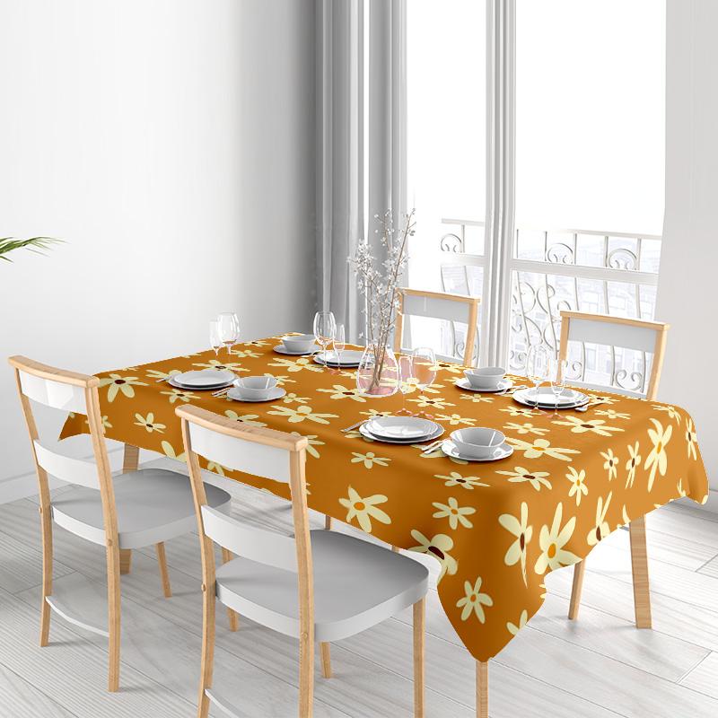 Floral Print Tablecloth Rustic Home Decor Washable Polyester Dining Cover Yellow White Flower Design for Kitchen Decoration