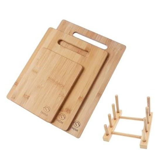 Set Purchase TAKEMI Bamboo Antibacterial Quick-Drying Lightweight Cutting Board + Storage Stand Included 4-Piece TM-CB4P