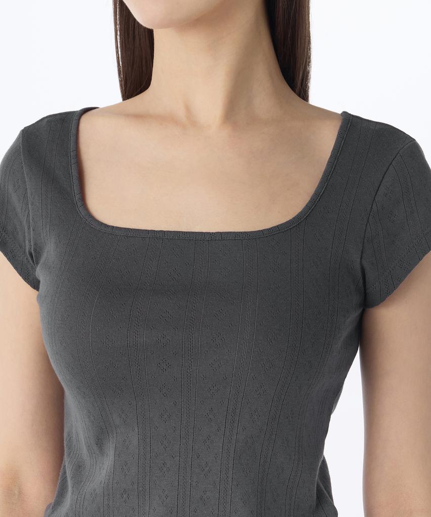 MUSINSA STANDARD WOMAN Women'S Pointel Square Neck Cap Sleeve T-Shirt [Dark Gray]