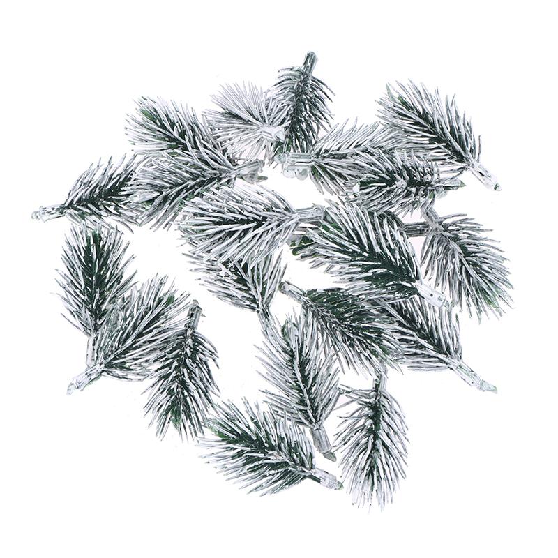 20Pcs Artificial White Flocking Plants Pine Branches Christmas Tree Decoration Festive Wedding DIY Bouquet Home Party Ornaments