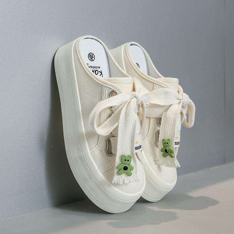 Semi-toe Canvas Shoes Female 2025 Autumn Hundred With Students Breathable Board Shoes Casual Shoes Children 8699