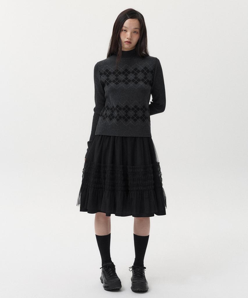 Ohesio Argyle Half Neck Ribbed Knit, Charcoal