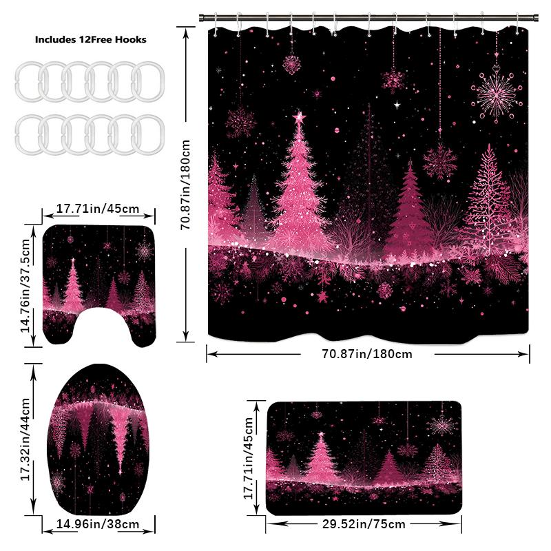 4 STÜCKE Duschvorhangsets Mit Duschvorhang Und Teppichen Toilettendeckelteppich U-Form Matte Und Badematte Badezimmerset Mit 12 Haken
