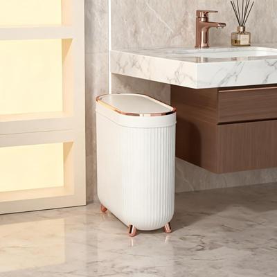 Large Narrow Type Light Luxury Sealed Trash Can with Lid for Bathroom, Toilet, Home, Living Room, Bedroom, Press-type Paper Basket