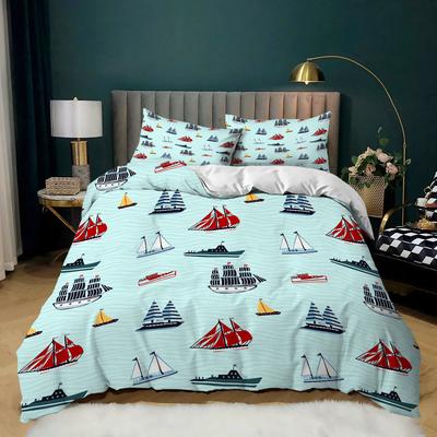 Sailboat Duvet Cover Set Queen King Microfiber Various Sailboats Twin Comforter Cover Adventure Ocean Nautical Blue Quilt Cover
