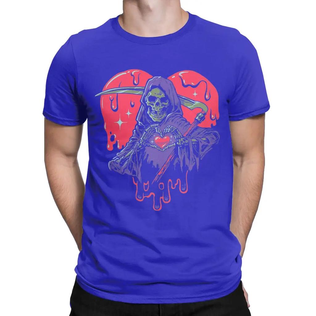 Men's Heart Hands Halloween Skull Grim Reaper T Shirts Cotton Clothes Hipster Short Sleeve O Neck Tee Shirt 4XL   T-Shirts