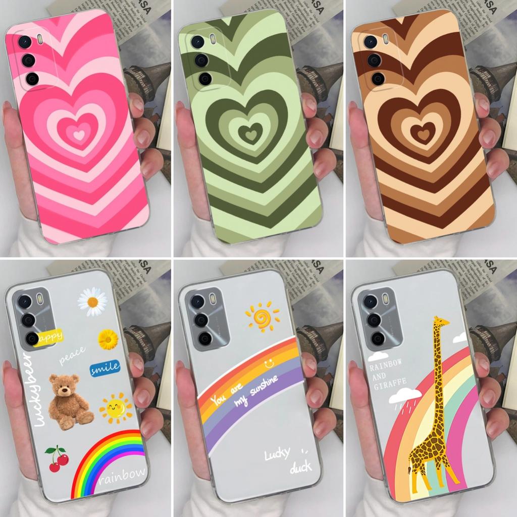 Phone Cases For Oppo A16 A16S A15 A15S A17 A17K A35 A58 Fashion Colorful Love Heart Pattern New Upgrade Clear Silicone Screen Protector For Oppo Shell