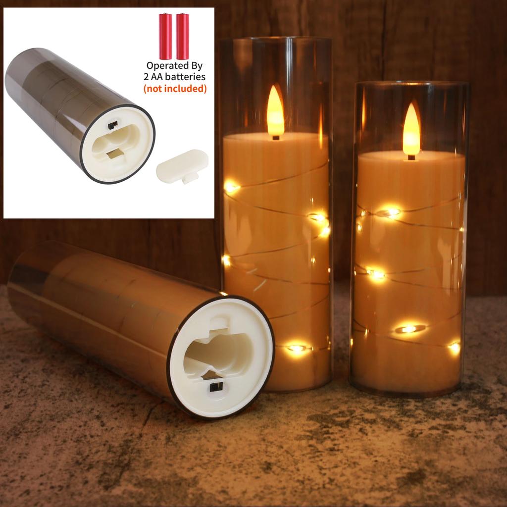 Flameless LED Electronic Candle Set with Embedded Star String and Timer Remote Control Flickering LED Pillar Tealight Home Decor