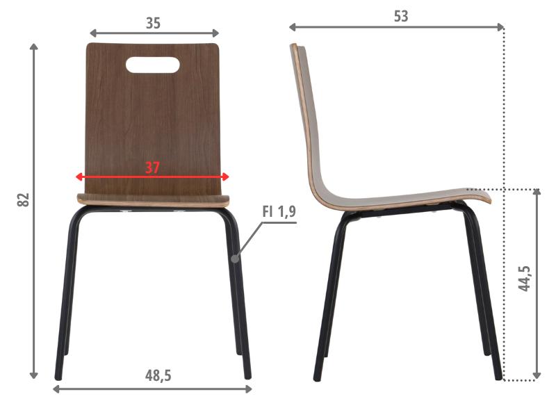 Walnut plywood chair with black frame. Model WERDI A
