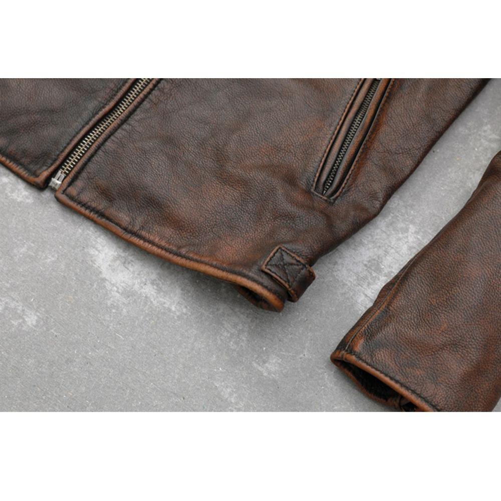Chinese Size Vintage Red Brown Real Cowhide Genuine Leather Jacket Men Motorcycle Coat Mens Biker Clothes Spring Autumn