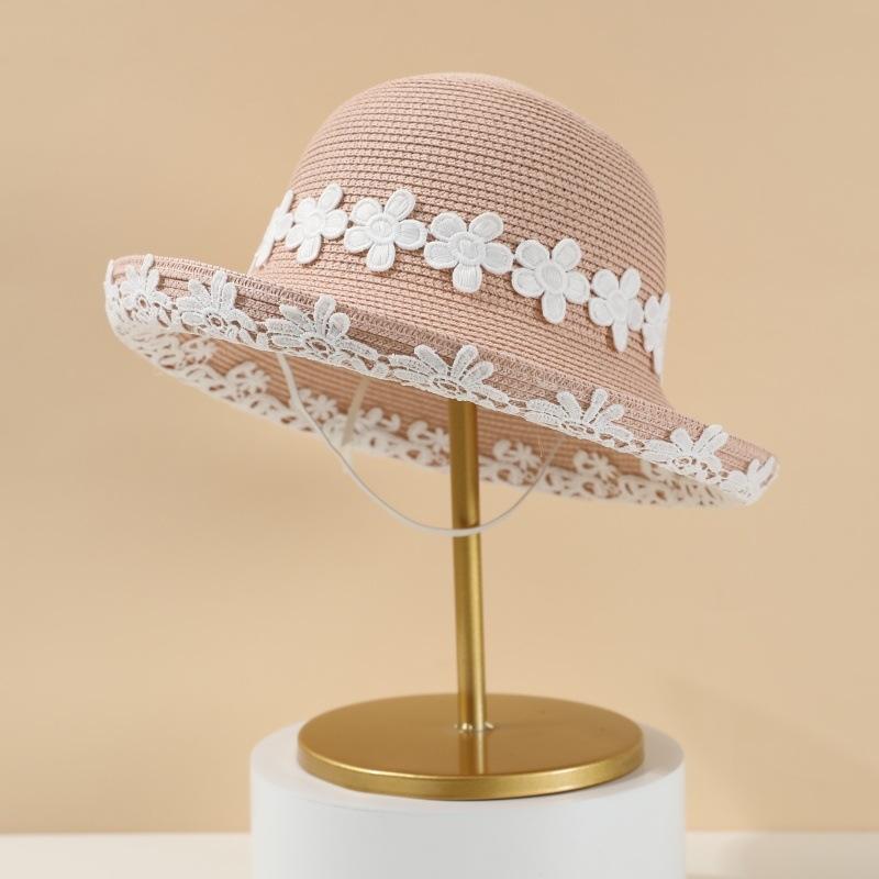 Fisherman's hats Women Rolled Brim Breathable, Foldable With Floral Lace Beach Hat Female Sunhat