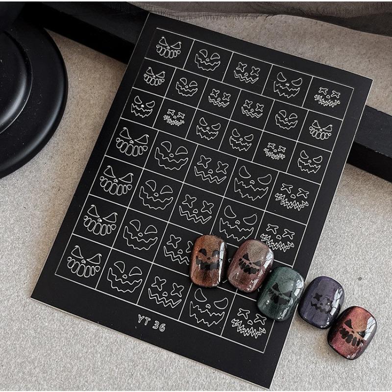 1/6pcs Nail Art Decorations Stickers Spray Painted Hollow Halloween Nail Stickers French Pumpkin Heads Bats Ghosts Adhesive