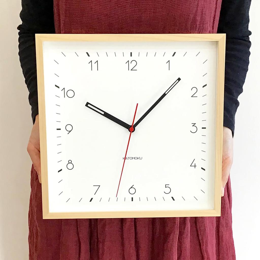 KATOMOKU Square clock 3 Hinoki wall clock with continuous second hand km-114HM (quartz clock)