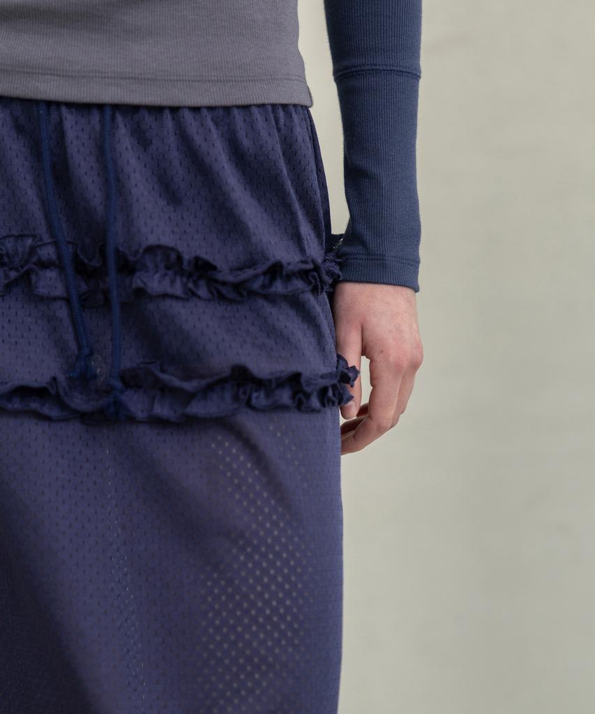 Forev Mesh Frill Midi Skirt - Navy