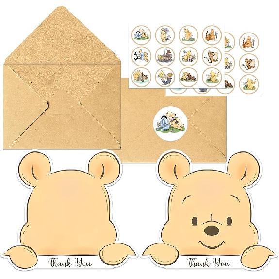 20Pcs the Pooh Thank You Cards with Stickers and Kraft Envelopes, Classic Winnie Thanks Cards Set for Baby Shower, Baby Shower Greeting Cards, Kraft-thanks-card-11