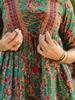 Green Ethnic Floral A-Line Top with Tie-Ups