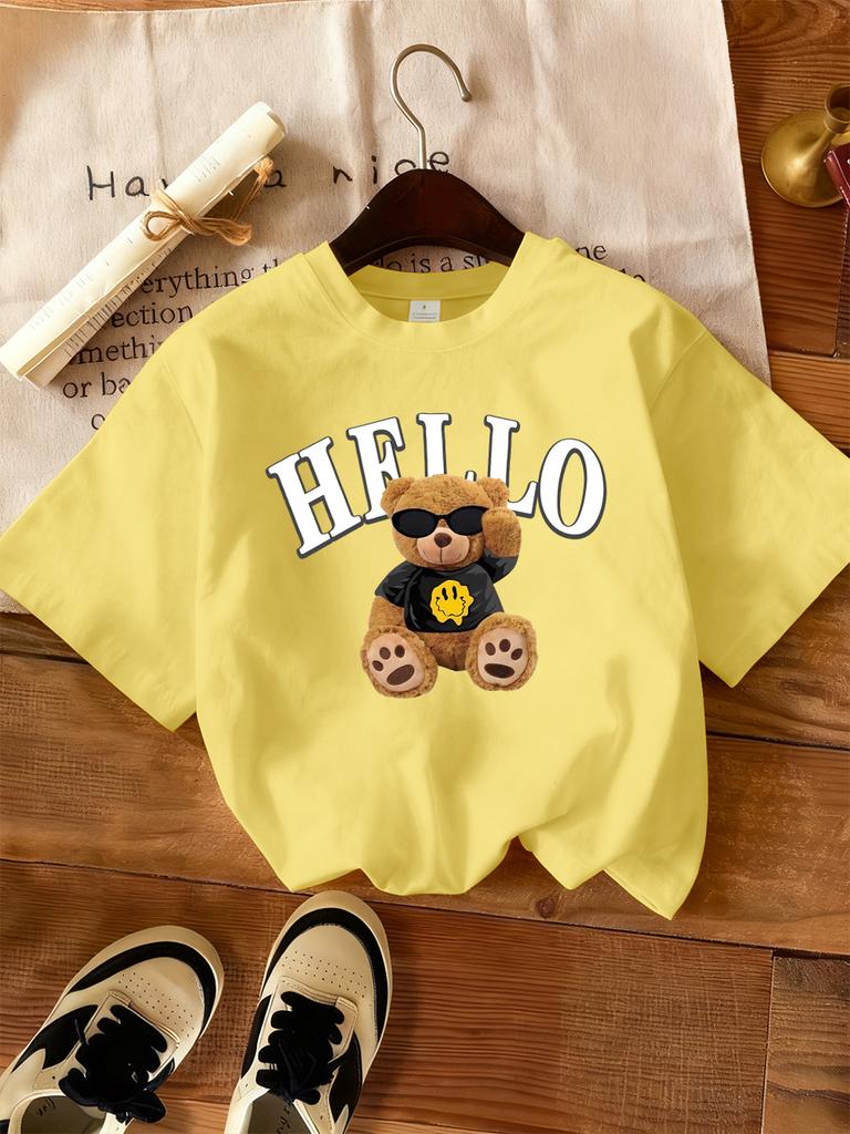 Cute Bear Says Hello Printed TShirts Women Casual Soft Short Sleeve Tops Loose ONeck T Shirts Summer Comfortable Woman Clothes
