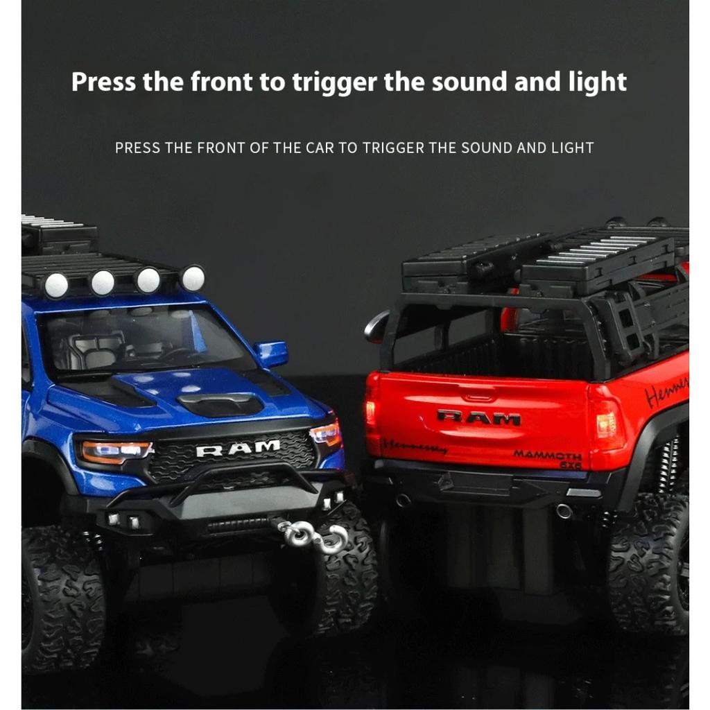 1/32 Dodge Mammoth 1000 6*6 TRX RAM Hennessey Off Road Pickup SUV Alloy Diecast Model Car Children's Toys Collectibles Gift Boy