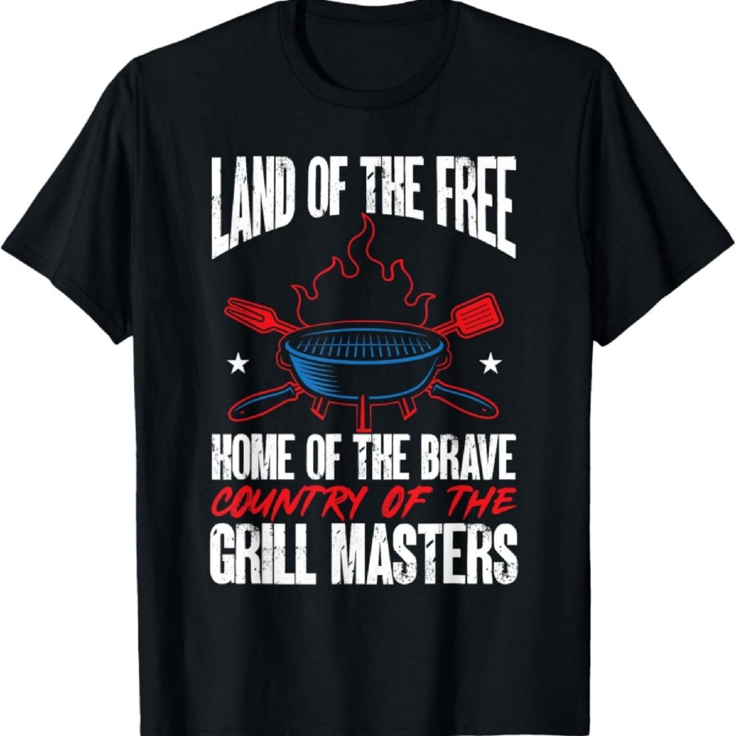 

American Flag Land Of The Free Grill Master 4th Of July T-Shirt XXXXXL чорний
