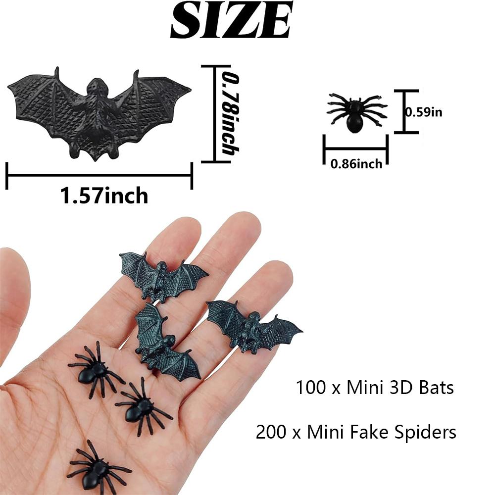 300Pcs Plastic Bats Spiders Halloween Mini Bats And Fake Spiders For Decorations