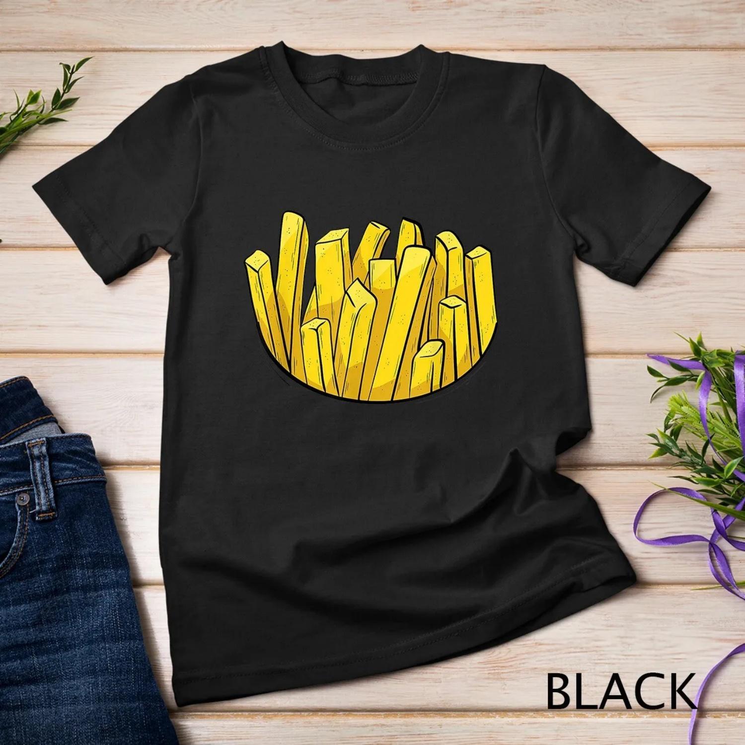 

French Fries Costume Halloween Easy Cosplay Fastfood Outfit T shirt S чёрный