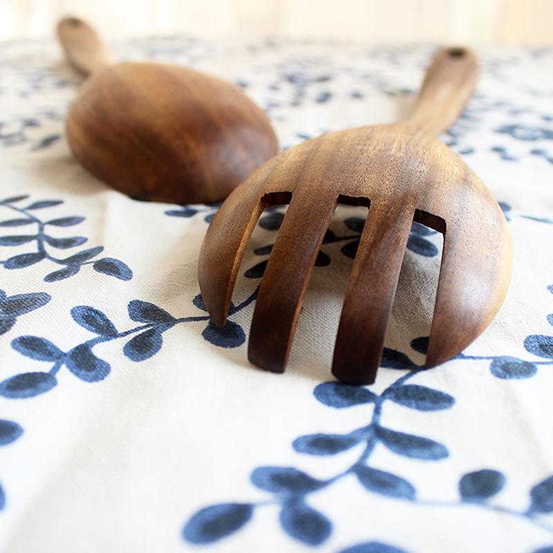 Drewniany Zestaw Sztućców Duża Łyżka Widelec Styl Japoński Długi Uchwyt Do Serwowania Łopatka do Sałatek Zastawa Stołowa Przybór Kuchenny Zestaw Zastawy Stołowej