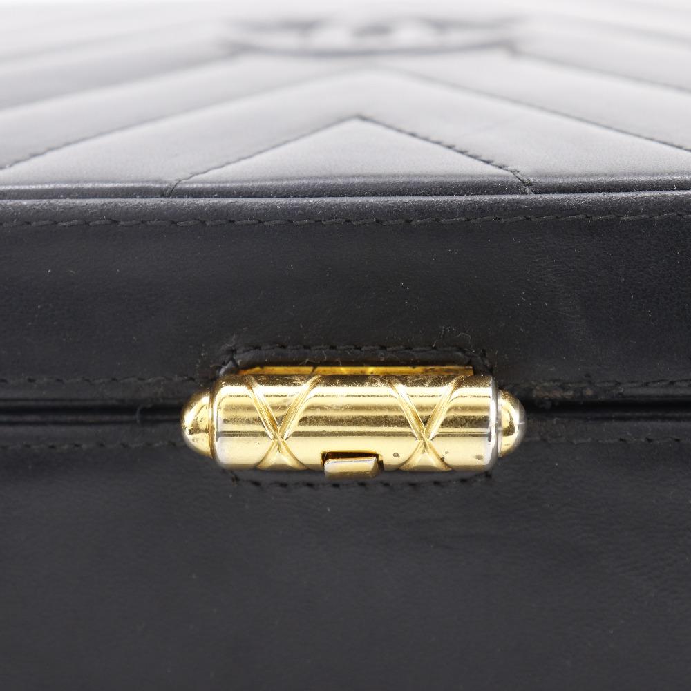 CHANEL Chevron COCO Mark Shoulder Bag V stitch vintage black lambskin Women Used