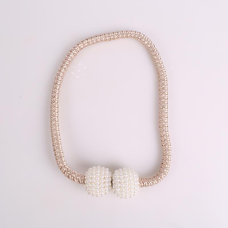 Magnetic Curtain Tiebacks Pearl Ball Elegant Woven Rope Curtain Holdbacks Magnet Drapery Tie Back Clips Curtain Holder for Living Room Bedroom Home