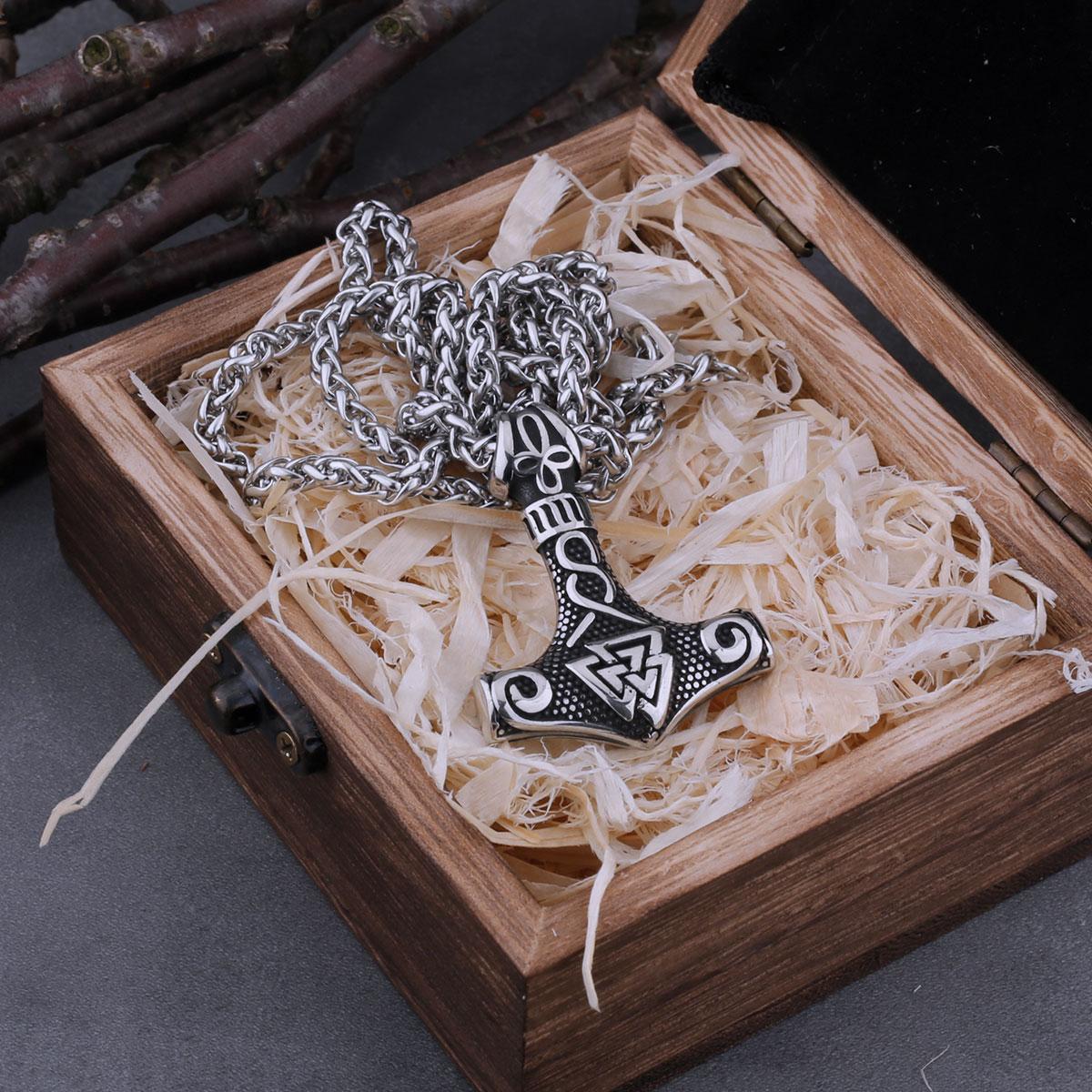 Stainless Steel Viking Mjolnir Quake and Odin Rune Necklace Men s Vintage Fashion Charm Vintage Pendant Viking Jewelry Gift